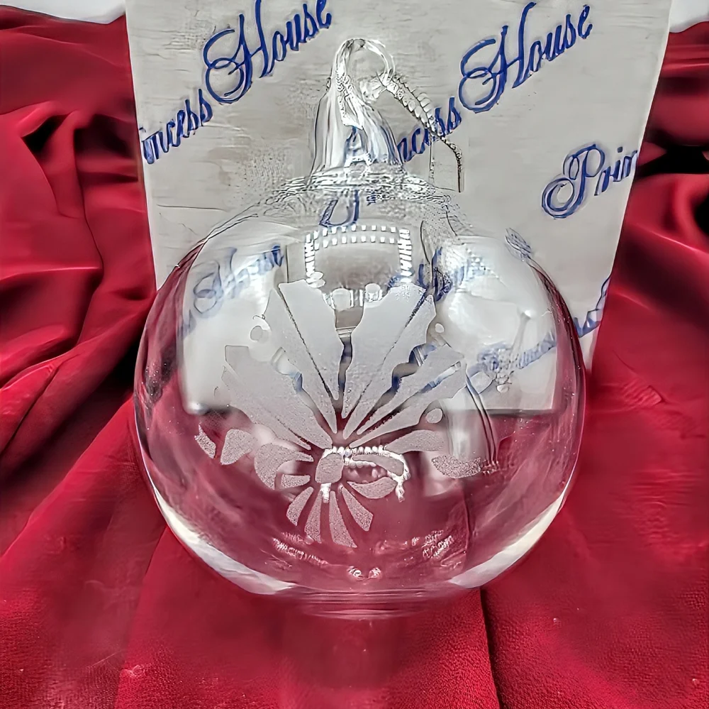 Princess House 406 Crystal Ornament Etched Poinsettia Handmade USA w Box 90s Vtg